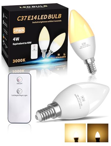 TobeBright Bombillas E14 LED Luz Cálida 4W 350LM - Modo de Luz Nocturna 0.4W 35LM, C37 Bombilla Vela E14 Blanco Cálido 3000K con Mando a Distancia