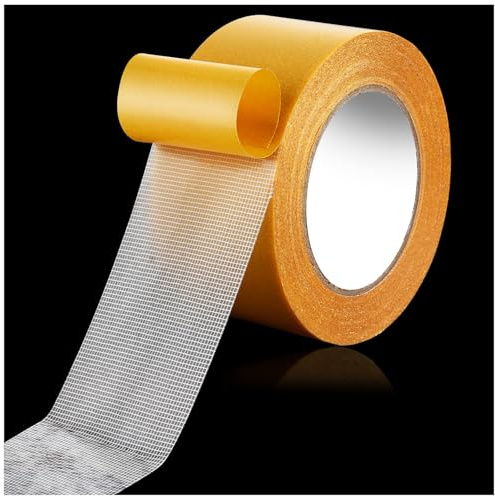 TCSYLSC Double-Sided Mesh Tape, 2 in × 66 FT (20m) High Sticky Clear Tape | Strong Adhesive Fabric Tape Heavy Duty for Fixing Carpet, Rug, Cushion, Poster, DIY Crafts