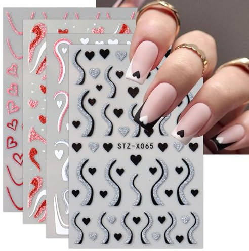 JMEOWIO Nagelsticker Valentinstag Herz 10 Blatt Nail Art Sticker Selbstklebend Nagelaufkleber Dekoration Nageldesign Zubehör