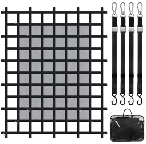VEVOR Filet de Chargement, 183x145 cm, Filet à Bagages Robuste pour Camion, 4 Sangles réglables avec mousquetons et Crochets en S, résistant à l'usure et aux intempéries, pour Pick-up, Jeep, Bateau