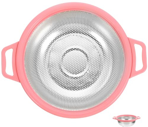 Cestello Scolapasta in Acciaio Inox Manico Rinforzato per Frutta e Riso | Impugnatura Comoda in Pp, Manico Rinforzato, Design Semplice, per Lavaggio di Frutta e Riso in Cucina