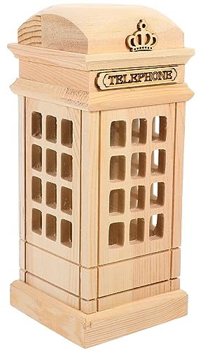JOINPAYA Unbemalte Spardose Aus Holz Im Telefonzellen-Design Kreative Münzbank Für Junge Mädchen Und Erwachsene Dekoratives Sparglas Für Zuhause Und Kinderzimmer Vintage Stil Praktisches Ho