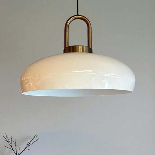 bamyum Androa-Lock Hängelampe Esstisch Weiß Metall Ø40 cm, Deckenlampe Weiß, Pendelleuchte Esstisch Vintage Deckenleuchte Küchenlampe Hängend Vintage, Lampenschirm Hängelampe Wohnzimmer