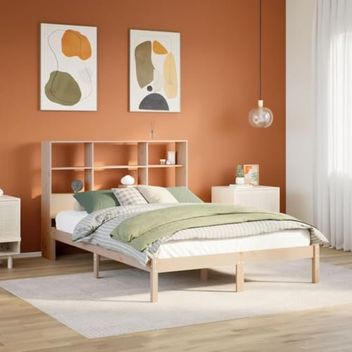 Iiaky Massivholzbett mit Regal ohne Matratze Bett Mit Stauraum Massivholzbett Holzbett Bettgestell 140x190 cm Kiefernholz // 3321579