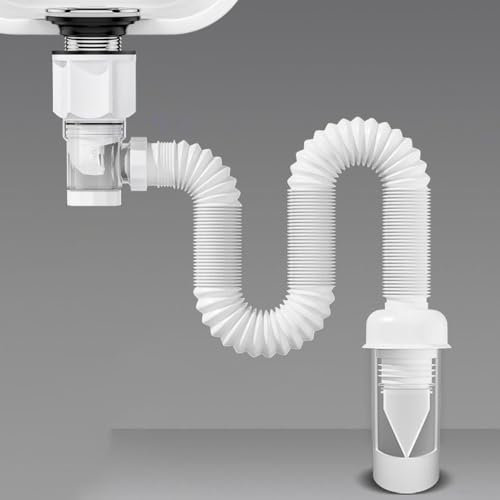 Siphon de lavabo pour lavabo de salle de bain avec double design anti-insectes, tuyau flexible type pop-up installation facile 40-50 mm