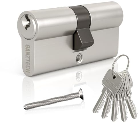 GANZTECH 35/35 (70mm),Nickel Door Barrel Lock,Key Key with 5 Standard Keys,Aluminum Alloy Euro Cylinder Lock,Secure Stable for Wooden,Composite Doors and UPVC