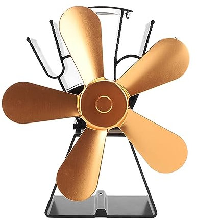 TOPINCN Wood Stove Fan 5 Blades, Heat Powered Fireplace Fan No Electric, Aluminum Alloy Lightweight Camping Thermal Fan for Wood Stove Log Burner with Thermometer, Wood Stove Accessories