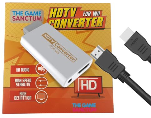 The Game Sanctum Wii to HDMI Adapter with 1.5m HDMI Cable – 1080p/720p Video Converter with 3.5mm Audio Output – Plug & Play Wii HDMI Converter for HDTV Monitors