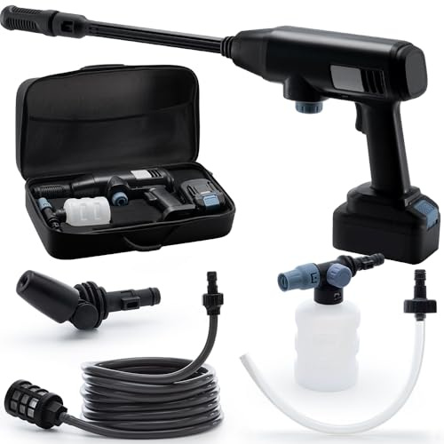 Trisruvian Hidrolimpiadora de Alta Presión con Batería: Pistola de Agua a Presión Portátil 5Mpa, 21V 4.0Ah para Coche/Bicicleta/Patio - Kit Profesional con Espumadora, IPX7 Impermeable