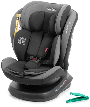 VIVITTA - Silla de coche sin isofix SANNA 40-150cm – Edad: desde el nacimiento hasta los 12 años –I-size – Acontramarcha hasta los 105 cm, 4 años aprox - Sin Isofix (GRIS CENIZA)