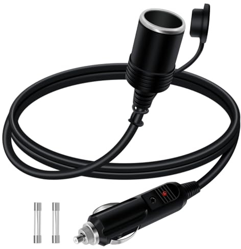YINGAYOU Kabel Verlängerung Zigarettenanzünder 16AWG KFZ 12V 24V Kabel Verlängerung mit LED Lichter und Sicherung 15A/15A für PKW, LKW, Wohnmobile (1 m)