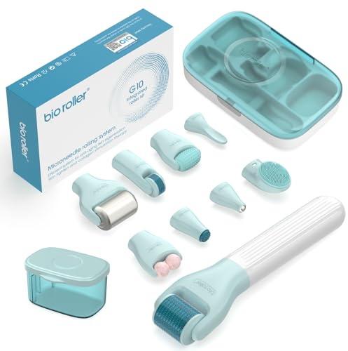 Derma Roller 0.5 mm, Kit Microneedling 10 in 1 per cura della pelle/massaggio/pulizia, Beard Roller 720 Ago di Titanio, Rullo a Microneedling per rughe, pori dilatati, smagliature e cicatrici (G10)