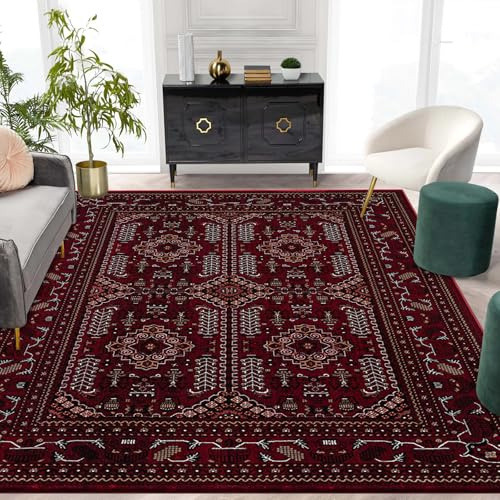 renoazul® Carpet For Bedroom Oriental With Jute Back, Vintage Rug - Zinat 280 x 380 cm Red - Washable Carpet For Bedroom, Fireside and Lounge Rugs