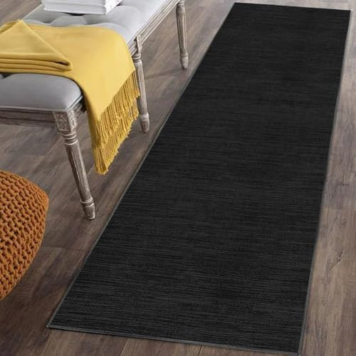 Läufer Teppich für Flur Rutschfest 40 x 150 cm Schwarz Küchenläufer Teppich Läufer für Küche Waschbar Teppichläufer Flur Teppich Küchenteppich Schmutzfangmatte für Eingang Wohnzimmer Schlafzimmer