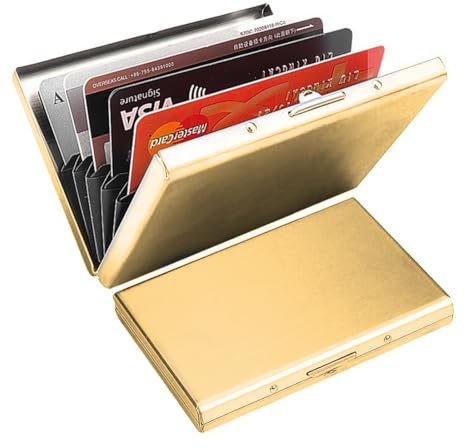 KEQAR Porte-Cartes RFID en Métal, Étui Carte Bancaire pour Femme et Homme, Porte-Cartes avec 10 Compartiments, Protection RFID & NFC, Étui Métallique pour Cartes et Visites (Or)