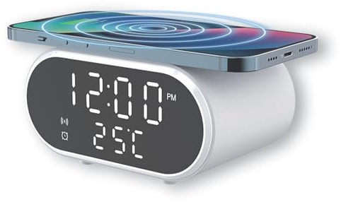 iN 2-in-1 Digital Alarm Clock with 15W Fast Wireless Charger | USB-C Power Cable | Qi-Certified Charging Station with LED Display, Phone Stand & Reliable Alarm Clocks Bedside for Bedroom,Office & Dorm