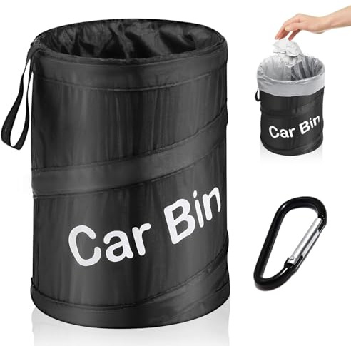 Car Bin Collapsible Mini Compact, Auto Trash Bag Camp with Hook, Universal Leak Proof Traveling Portable Water Resistant Pop-up Foldable Vehicle Trash Can for Garbage Litter Storage Collection, Black