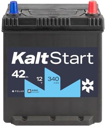 KaltStart Autobatterie 12V 42Ah 340A/EN ASIA Pluspol Rechts mit Bodenleiste | 30% mehr Startleistung, ersetzt 35Ah 36Ah 38Ah 42Ah