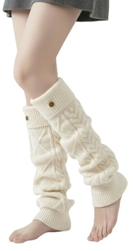 Werownsgso Stulpen für Damen Mädchen Aus Wolle Beinstulpen Gestrickte Beinlinge Leg Beinwärrmer Flexibel Warme Kniewärmer Stiefelstulpen Langer Süße Kawaii Kniestrümpfe Geeignet für Den Alltag (Weiß)