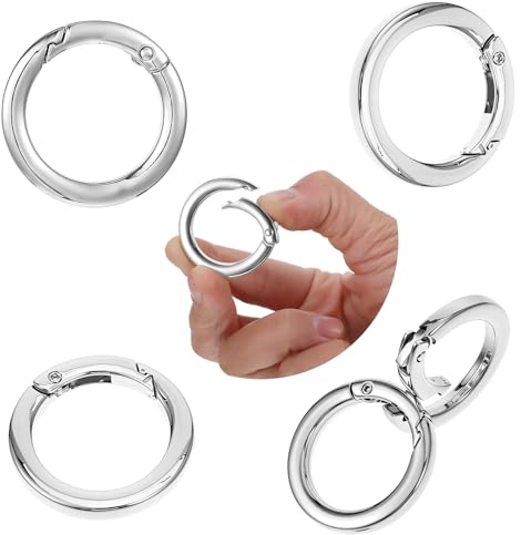 4 Stück Karabinerhaken Silber 35mm Federspaltringe Schlüsselringe Rund | Zinklegierung Karabinerring für Tasche Geldbörse DIY Handwerk