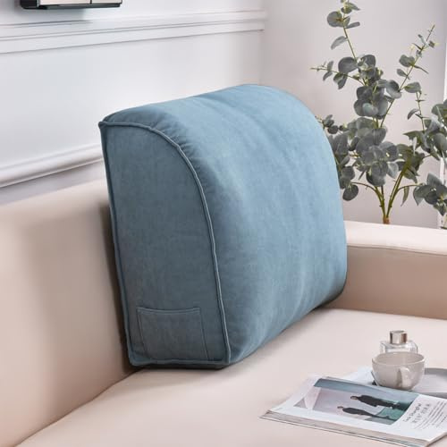 Almohada de cuña de apoyo lumbar extra gruesa para sofá, cojín de lectura grande con funda extraíble, almohada de apoyo para espalda y cintura (azul 60 x 45 x 20 cm)