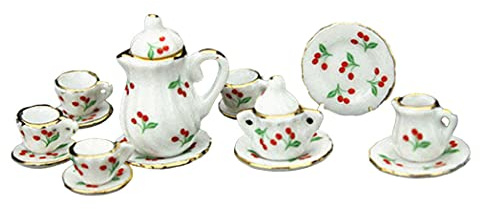 Nuiorfty Juego de té en Miniatura para casa de muñecas Taza de Porcelana Plato Plato Estampado Floral de Cereza Accesorios 1