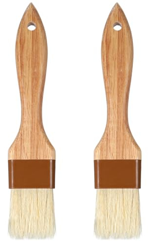 Molain 2 Pack Natural Boar Bristle Pastry Basting Brush, 1.5 Inch Non-Shedding Heat Resistant Cooking Brush for Butter Egg Wash Oil Sauce Baking with Wooden Handle