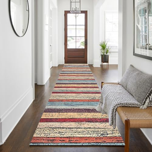 WTHYGB Teppichläufer 60 x 120 cm, rutschfest Waschbar | Küchenläufer mit Geometrie Design aus Polyester, 6mm Dicke für Flur, Eingang, Küche, Wohnzimmer & Büro, Schwarzweiß