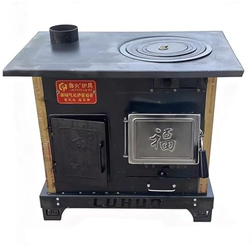 Stufa a legna per interni con forno per riscaldamento domestico e cucina, riscaldamento rapido, combustione gassificazione, design in ghisa senza fumo