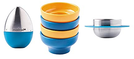 mastrad F65560 Kit d'Œufs à la Coque, Plastique, Jaune/Bleu/Argenté, 6,5 x 6,5 x 14 cm
