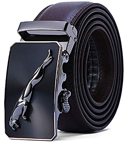 Automatik Gürtel Herren Leder Braun, Echt Ledergürtel Herren Jaguar Metall Gürtelschnalle Freizeit & Business Anzuggürtel für Männer 35mm Breit Herrengürtel mit Automatikschließe