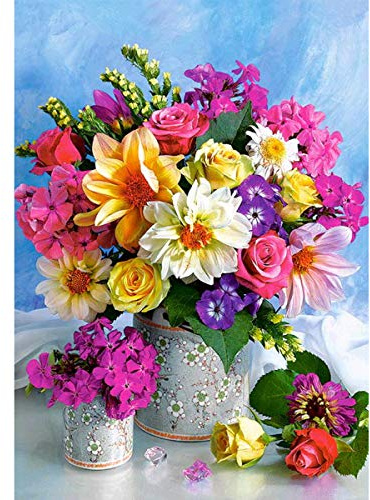 MXJSUA 5D Diamond Painting Kits Completo, Diamond Painting Flowers 5D Pittura Diamante Fai da Te in Base al Numero Kit Pittura Diamante Kit Wall Decor Fiori in Vaso 30x40 cm