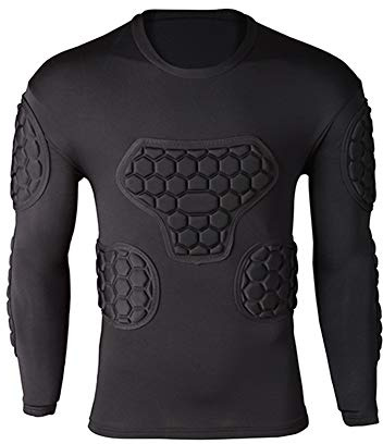 Shinestone Erwachsene Herren Torwart Armor BodyShield gepolstertes Kompressions-Langarmshirt mit Schwammschutz für Fußball Baseball (Shirt-02, Medium)