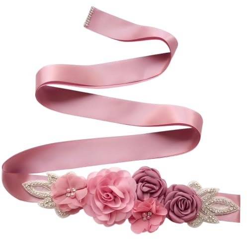 Lauthen.S Schärpengürtel mit Blumen, Perlen und Strasssteinen für Hochzeits-, Braut- und Babyshower-Kleider