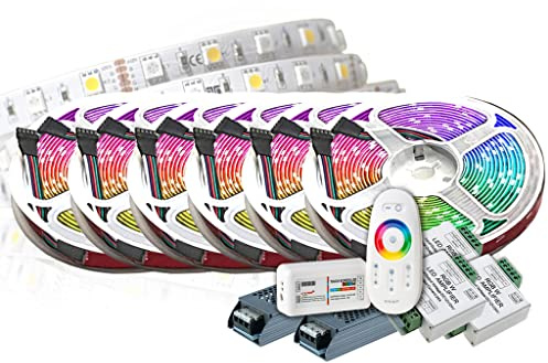 30M 24V RGB+NW RGBW LED Streifen LED Band LED Strip 5050 SMD RGB+Kalt weiss Lichtleiste 1800LEDs 60LED's/M+controll mit RF TOUCH Fernbedienung +2st. 24v 16A 400W Netzteil TRAFO