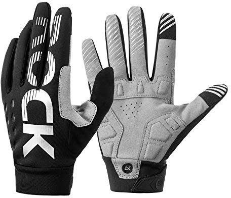 ROCKBROS Winter Fahrradhandschuhe Herren Damen Touchscreen, Warm Gefüttert & Winddicht, Stoßdämpfend und rutschfest mit Reflektoren, MTB Rennrad Handschuhe für Radsport und Outdoor, L