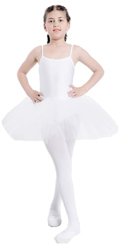 Maillot de Ballet Danza Niña Elástica con Falda Tutu de Tirantes Finos (Blanco, 10-12 años)