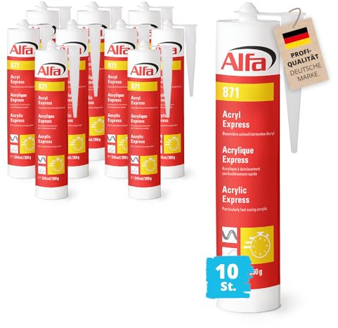 10x Alfa Acryl-Dichtstoff Weiß 310 ml Profi Maler-Acryl Schnell Härtend | Profi Qualität - überstreichbar, für Innen & Außen, Witterungsbeständig, UV-beständige Acryldichtmasse für Fugen & Risse
