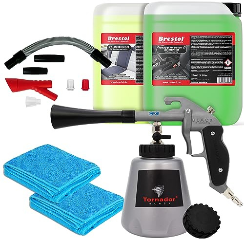 BRESTOL® TORNADOR Black Z-020RS Feder Impuls-Technik Druckluftpistole Reinigungspistole Polsterreiniger Lederreiniger Kunststoffreiniger Teppichreiniger Set + Rotador Adaptor Z300 Saugaufsatz