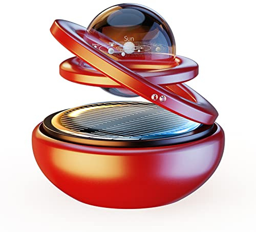 Kwaks Lufterfrischer, Solar Power Aromatherapie kombiniert Suspension und Rotation Diffuser aus ätherischen Ölen mit interstellarem Doppelring, Tech Lufterfrischer (rot)