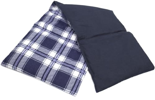 Coussin aux noyaux de cerises 20x60cm compartimenté en 4 - écossais bleu à carreaux avec un côté flanelle - Coussin thermique aux graines utilisable chaud ou froid