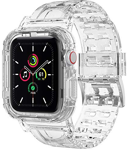 iMangoo Kompatibel mit Apple Watch Armband 42mm 44mm 45mm,Clear Robuste Bumper Sport Crystal Soft TPU iWatch Strap Ersatzband für Apple Watch Series 8 7 6 5 4 3 2 SE 42mm 44mm 45mm