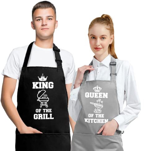 Grembiule da Cucina per Coppie - King of the Grill & Queen of The Kitchen Grembiuli da Cucina Divertenti per Sposi Novelli, Anniversario Nozze Fidanzamento Regali per Addio al Nubilato per la Sposa