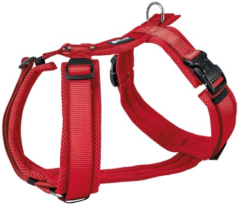 Petlando Hundegeschirr gepolstert, Mesh Y-Comfort, weich, stufenlos verstellbar, besonders leicht & atmungsaktiv, fellschonend, ergonomisch, Brustgeschirr für sehr große Hunde, Rot, XL