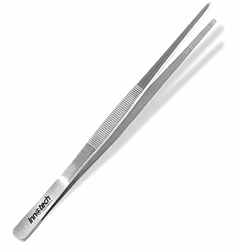 Innotech instrument grillpincett för grill, matlagningspincett för fint gastronomi, kök, serveringspincett, kökspincett som tång, godisbar, pincett rostfritt stål (20 cm rak)