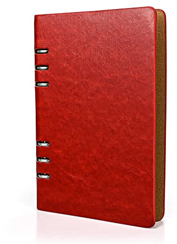 SIMDAO A5 Leder-Notizbuch, Nachfüllbar, Recyceltes Tagebuch 6 Löcher, Ringe, lose Tasche, Leder, nachfüllbar, Hardcover, Tagebuch, Notizbuch für Reisen, Business, Schreiben (Rot)