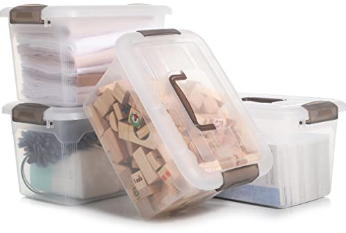 Citylife 4 Packs 8L Storage Boxes with Lids Clear Plastic Box with Handle Stackable Storage Boxes with Lids, 31 * 22.5 * 19.5cm