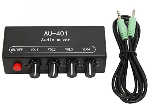 Stereo Audio Mixer, Tragbarer 4 Kanal Line Mixer, 4 in 1 Stereo Mixer mit 3,5 mm Soundkabel, Unabhängige Lautstärkeregelung für Kopfhörerverstärker PC