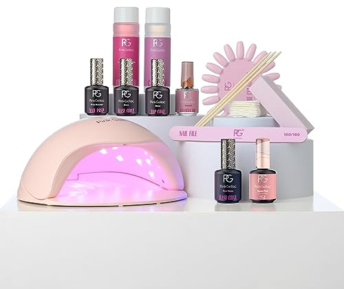 Pink Gellac Peel Off Gel Nägel Set, Salonqualität - Premium UV Lampe Rosa | UV Gelnägel Starterset mit Peel Off Base Coat, 1x Rosa Farbe 15 ml, Top Coat Gel, Nail Prep, Nagelöl, Entferner & Cleaner