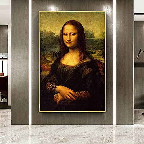 Die Mona Lisa Gerahmte Wandkunst Bilder Leinwand Berühmte Gemälde von Leonardo Da Vinci Wandkunst, gerahmte Leinwand, klassisches Kunstbild, 50 x 75 cm Rahmen